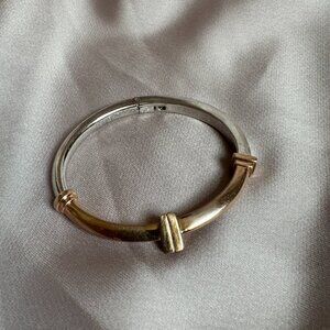 Eddie Borgo Narrow Hinged Pyramid Two-Tone Rose Gold Silver Bangle